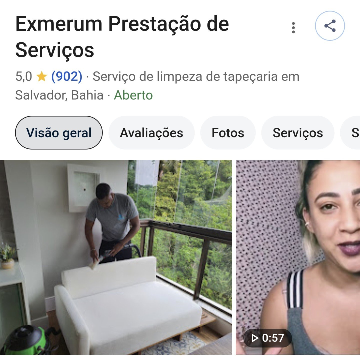 Perfil da empresa no Google com mais de 900 avaliações de clientes